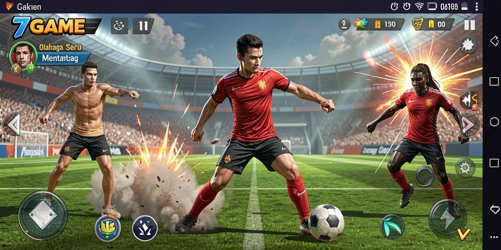 Tangkapan layar menunjukkan aksi mendebarkan dalam permainan olahraga 7GAME.