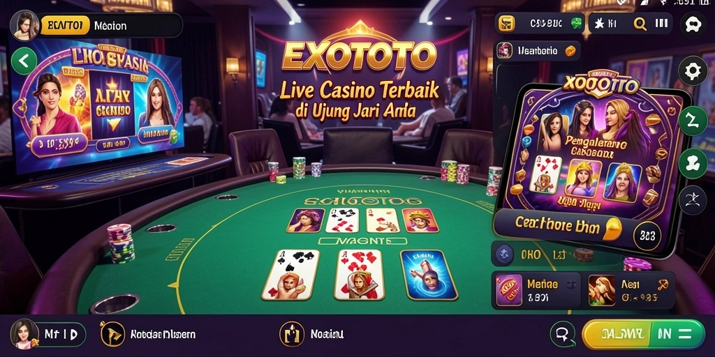 Screenshot gameplay Live Casino dari EXOTOTO dengan dealer langsung dan permainan menarik.