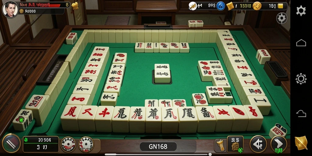 Screenshot gameplay GN168 menampilkan pengaturan Mahjong yang menarik.