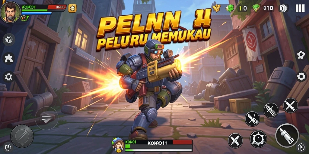Screenshot gameplay KOKO11 menampilkan aksi tembak-menembak yang mendebarkan.