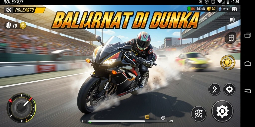Tampilan untuk gameplay balapan motor yang mendebarkan dan seru.
