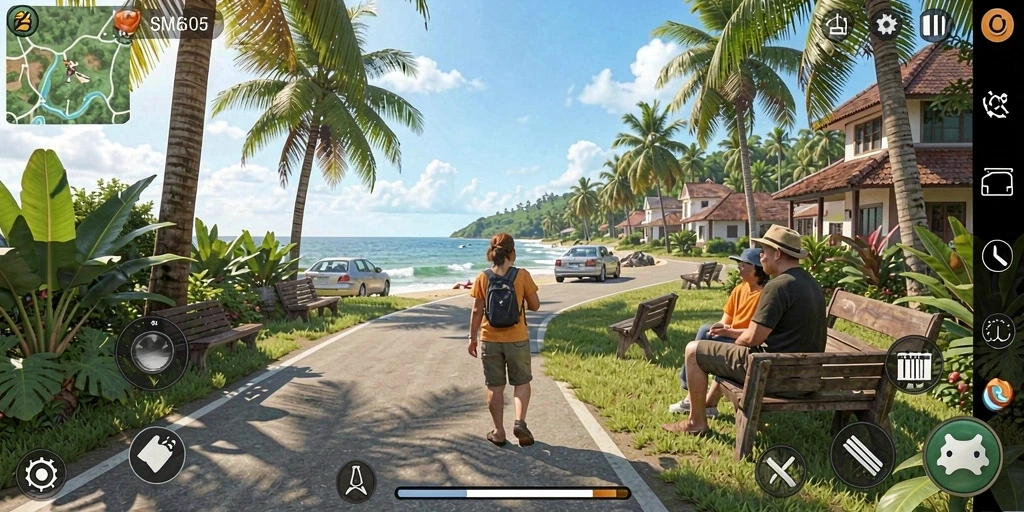 Screenshot utama SM605 menampilkan gameplay yang menyenangkan dan penuh warna.