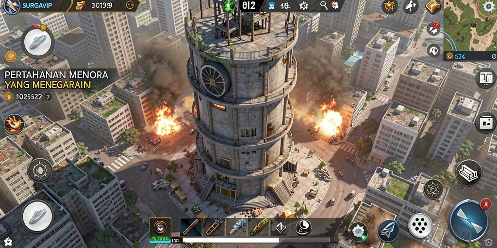 Tampilan menarik dari gameplay SURGAVIP Tower Defense yang menegangkan.