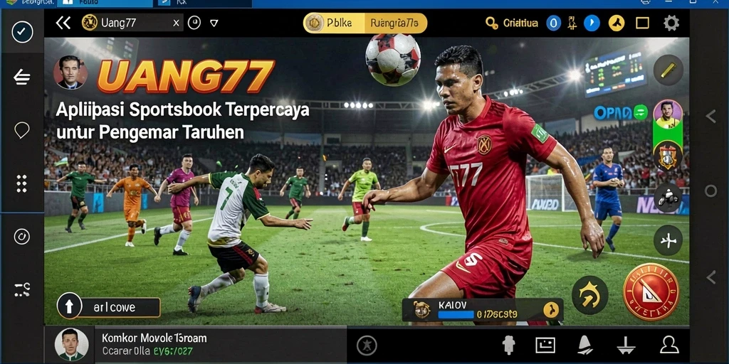 Tampilan antarmuka aplikasi UANG77 yang menampilkan fitur taruhan olahraga.