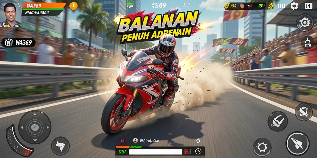 Screenshot WA369 menampilkan aksi balapan motor yang seru dan grafis memukau.